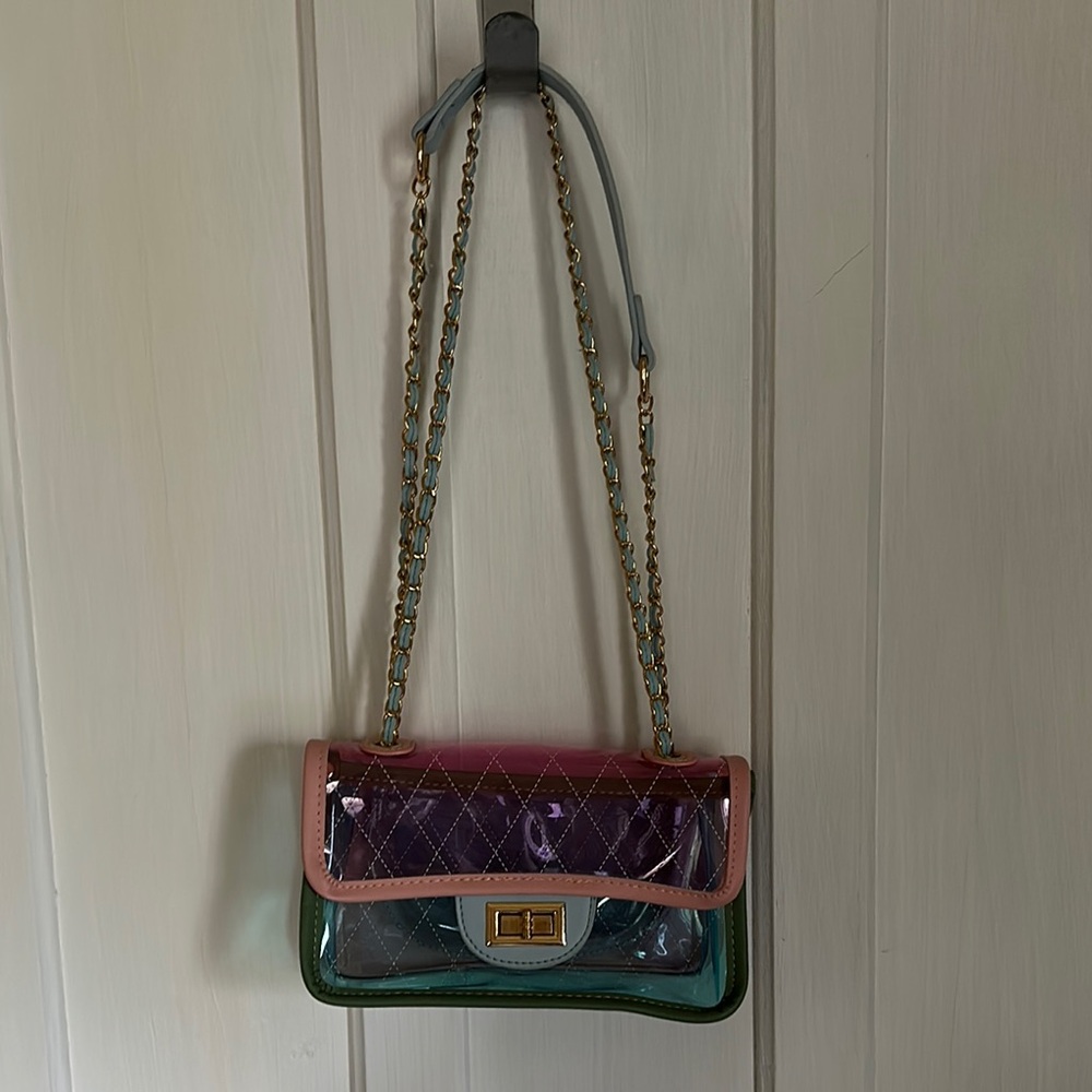 Pink and Purple Crossbody Bag with Chain Strap